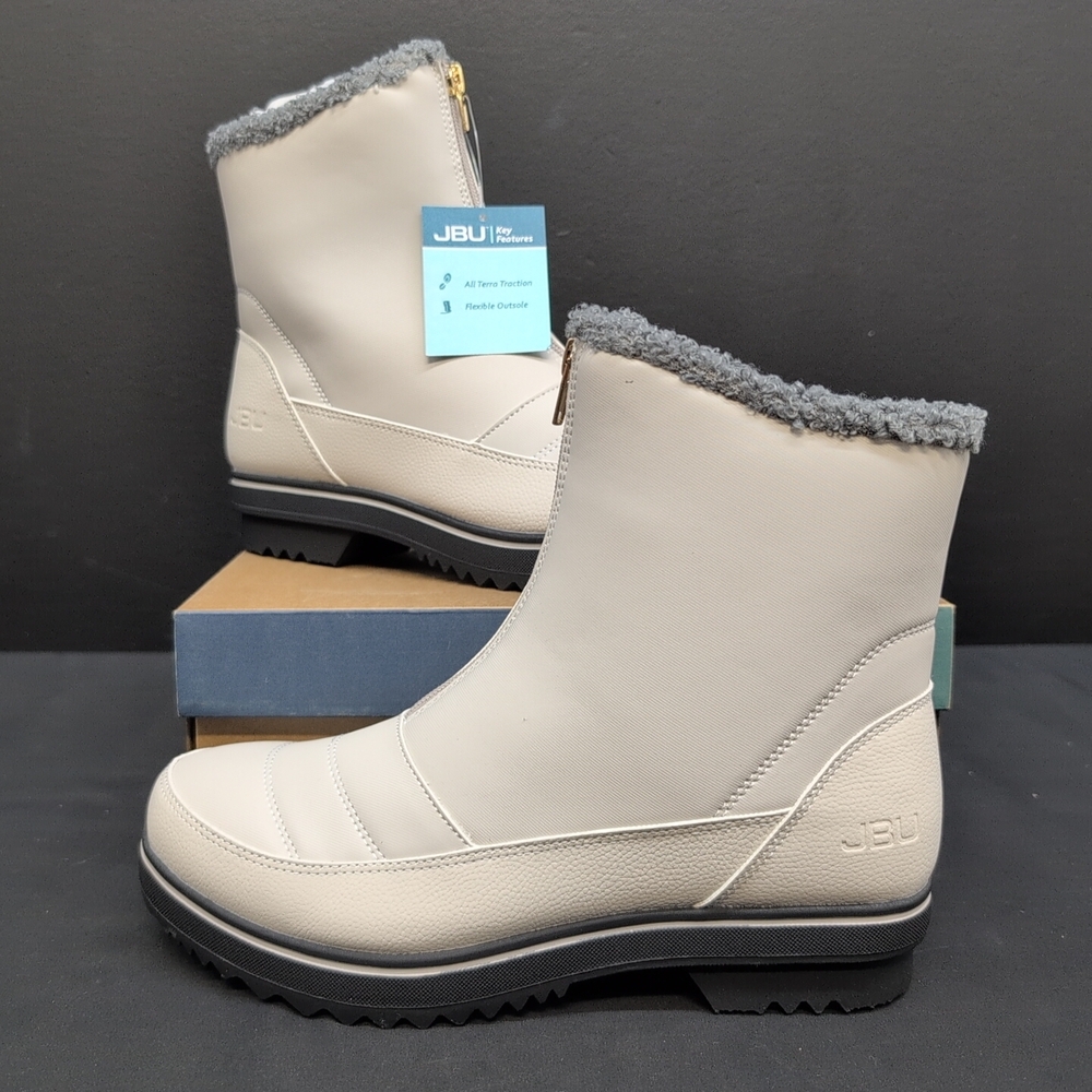 JBU Women's Snowbound Encore Zip Front Cold-Weather Boots 8.5M Stone White